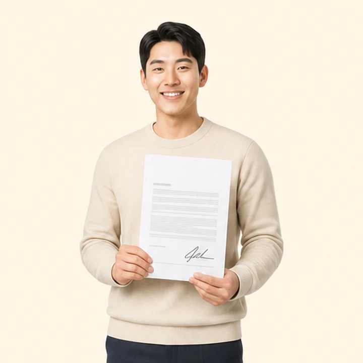 기아 모닝 저신용장기렌트카 서면 견적서를 들고 있는 고객